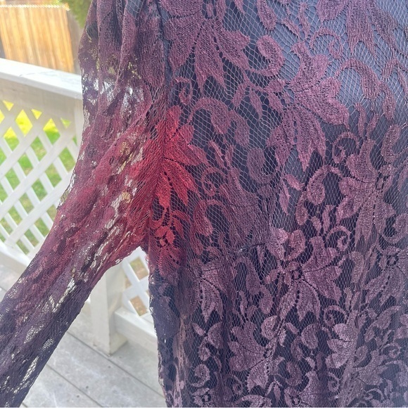 Vintage David‎ Rose Maroon Lace Black Midi Dress Padded Shoulders LS Formal - Picture 8 of 11